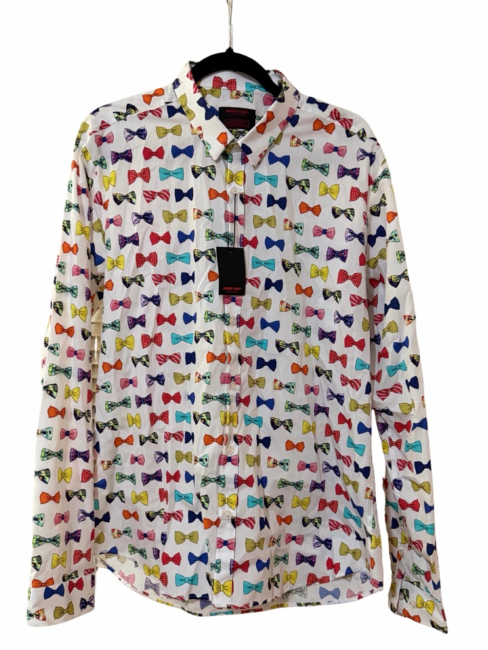 Jared Lang After Hours Men's XL Slim Cotton Long Sleeve Bow Tie Print Shirt